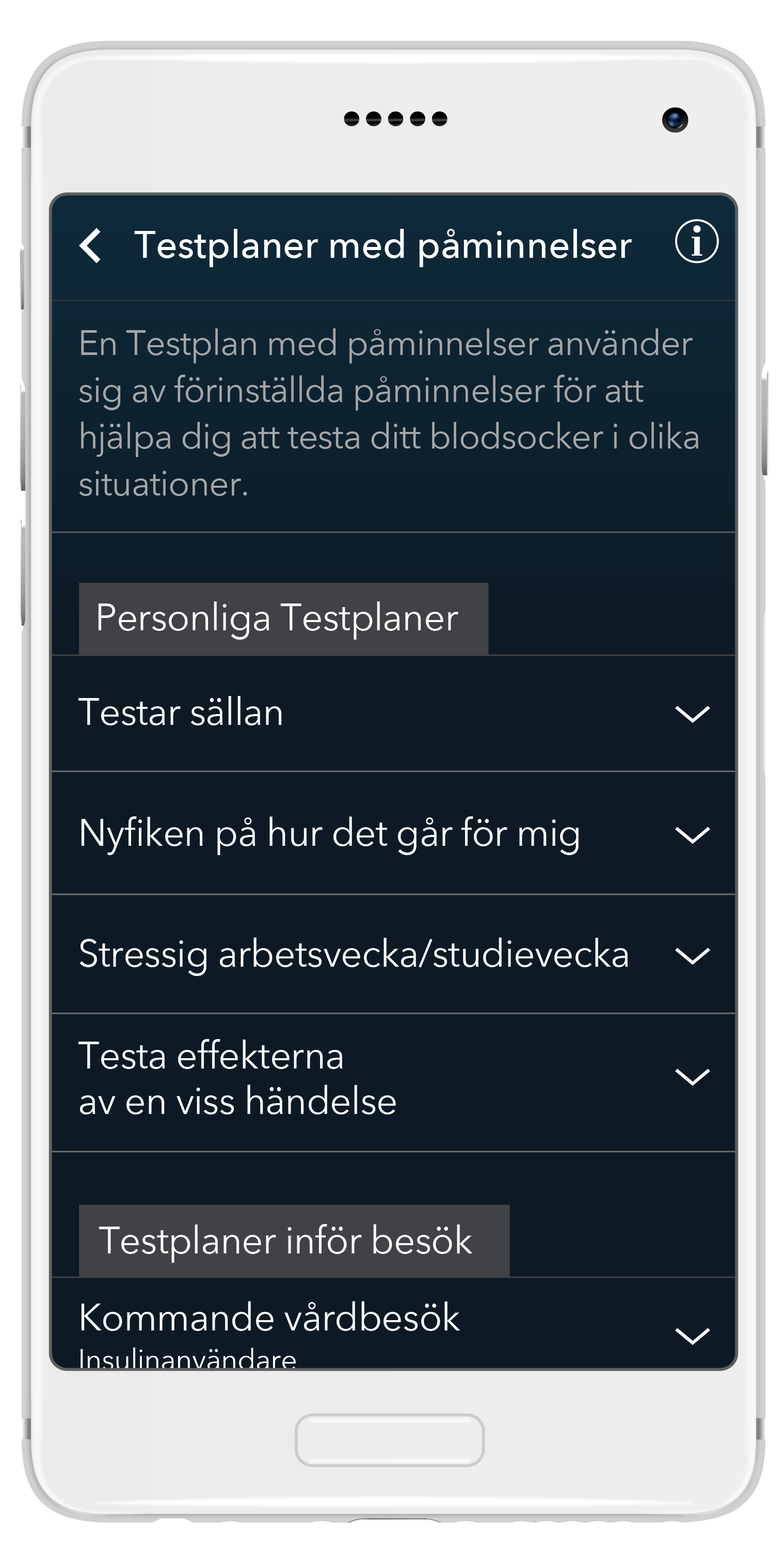 Många olika testplaner att välja på i appen